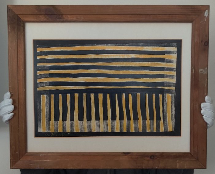 Brice Marden, oil on old cardboard: Brice Marden, oil on old cardboard, signed lower left corner, framed with a vintage wooden frame and protected by plexiglass. Dimensions unframed: L 19 x H 12 inches, framed L 23 ½ x W 1 x 19 &