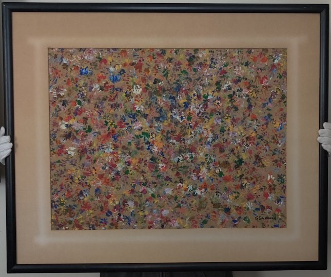 George Chann, oil on old paper: George Chann, oil on old paper, signed lower right corner, framed with a vintage wooden frame and protected by glass. Dimensions unframed: L 27 x H 21 inches, framed L 29 ½ x W 1 x 35 ½ 