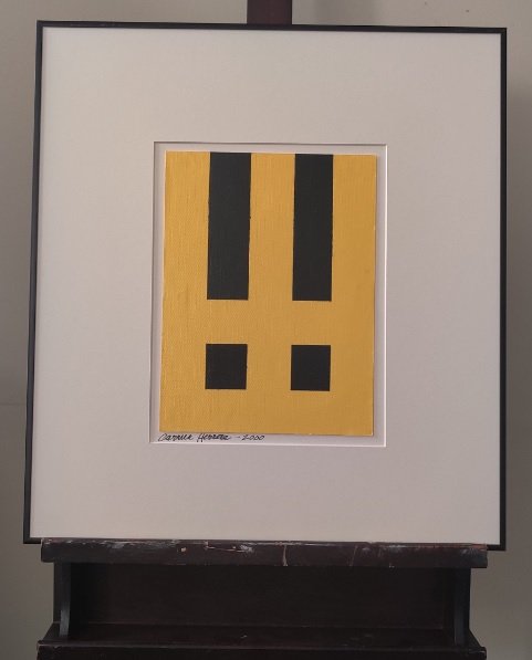 Carmen Herrera acrylic on canvas: Carmen Herrera (1915 -) acrylic on canvas, signed lower left corner. Framed with a vintage black aluminum frame, protected by plexiglass. Dimensions unframed: L 9 x H 12 inches, framed L 20 x W 1 x 23