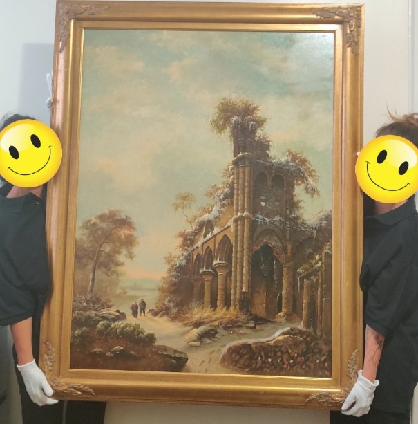 John Constable (1776-1837) oil on canvas: John Constable (1776-1837) oil on canvas, signed lower left corner. Wooden frame. Dimensions: unframed L 36 x 48 H inches, framed L 44 x W 2 x H 56 inches. Condition: good condition. Sale it as it is,