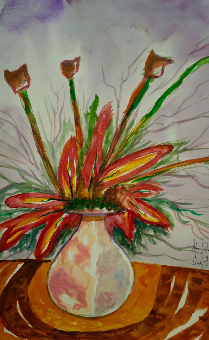 Lovely Lilies: Lovely Lilies by Abe Shainberg. Watercolor on paper, 12 x 18 inches unframed, 14 x 1 x 21 inches framed. Provenance: directly from the artist. Abe Shainberg specializes in watercolor art and is a colo