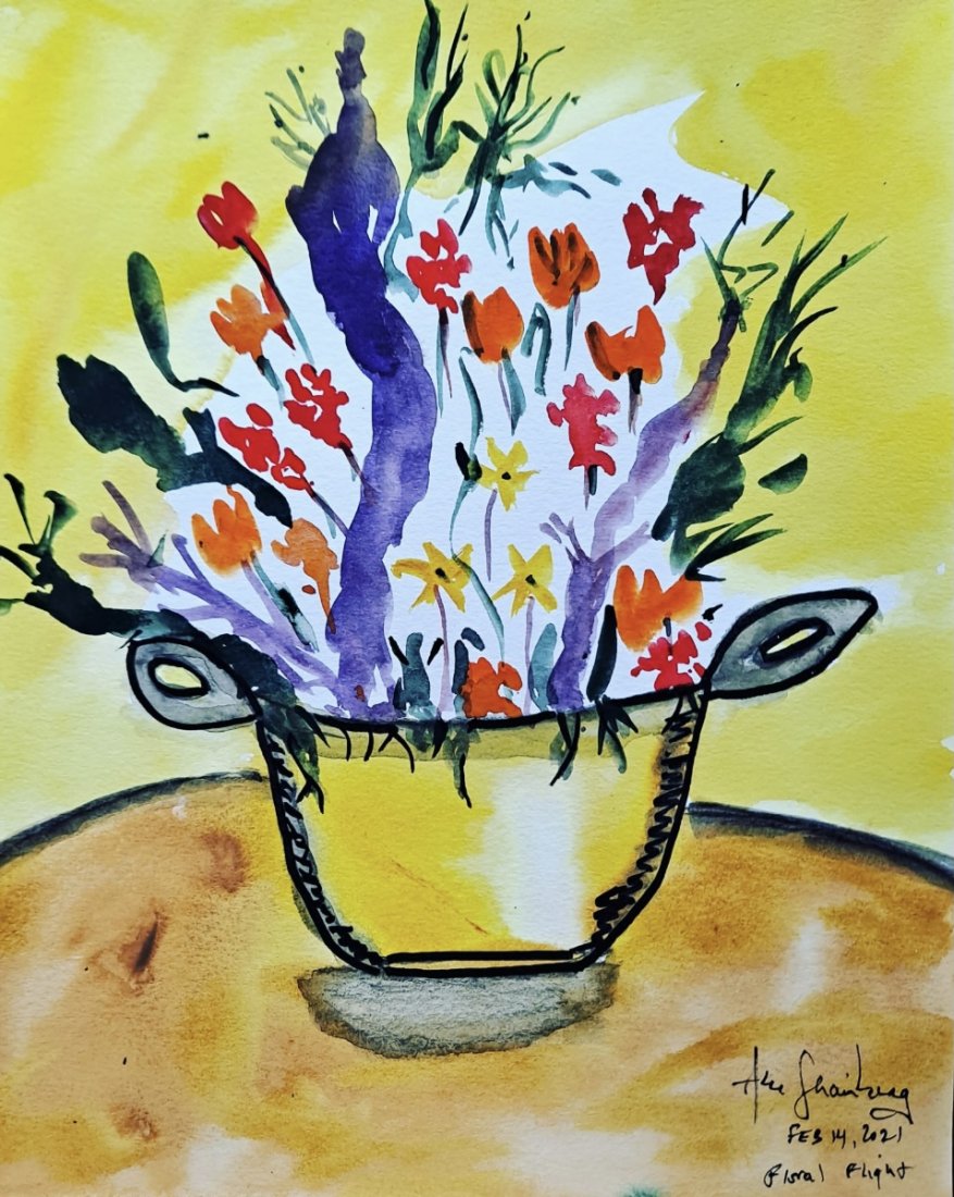Floral Flight: Floral Flight by Abe Shainberg. Watercolor on paper, 9 x 12 inches (unframed) Provenance: directly from the artist. Abe Shainberg specializes in watercolor art and is a colorist. Abe prefers painting 