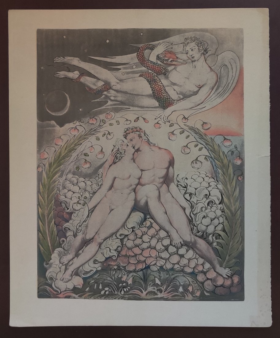 William Blake 2/9: William Blake, print on wove paper finished in ink. Dimensions unframed, L 13 x H 16 inches. Condition: good, please follow the pictures. Sale it as it is, finale sale, please read our terms and condi