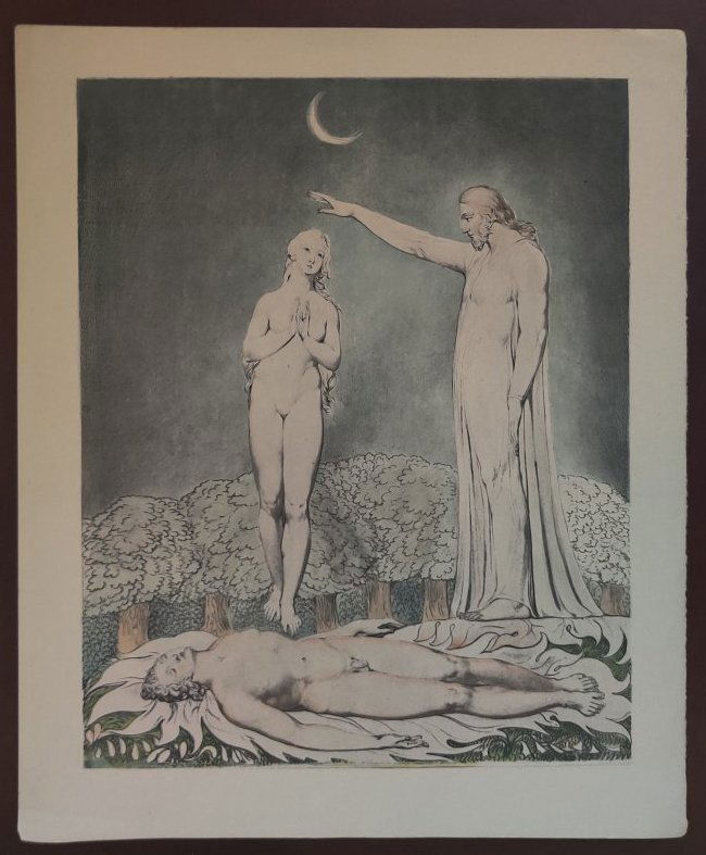 William Blake no.5 of 9: William Blake no.5, print on wove paper finished in ink. Dimensions unframed, L 13 x H 16 inches. Condition: good, please follow the pictures. Sale it as it is, finale sale, please read our terms and