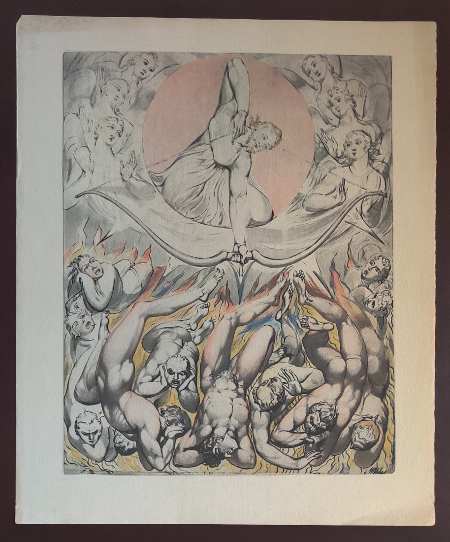 William Blake, lot of 9 prints: William Blake, lot of 9 prints, color prints finished in pen and watercolor on wove paper. Dimensions unframed, L 13 x H 16 inches Condition: good condition. Watermark NOT, other kind of watermarks, s