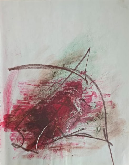 Andy Warhol gouache and oil pastel drawing on paper 12 of 90 detached from a 1971 drawing pad: Andy Warhol gouache and oil pastel drawing on paper, unsigned, 12 of 90, part of a 1971 drawing pad with 90 individually detached drawing sheets and sold separately, piece by piece. Approx. dimensions