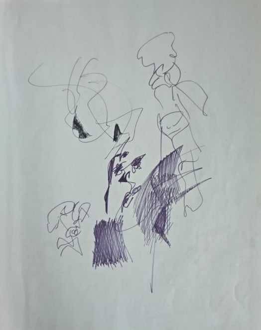 Andy Warhol marker drawing on paper 87 of 90 detached from a 1971 drawing pad: Andy Warhol marker drawing on paper, unsigned, ink on verso, unsigned, 87 of 90, part of a 1971 drawing pad with 90 individually detached drawing sheets and sold separately, piece by piece. Approx. di