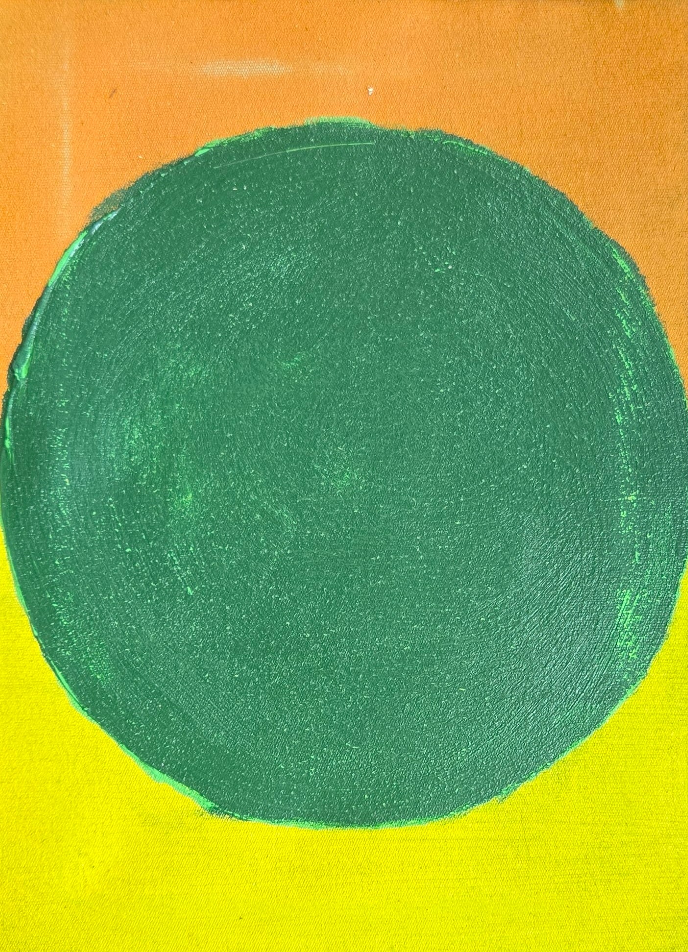 Etel Adnan oil on canvas Green Planet: Etel Adnan, Green Planet from planets series paintings of the artist. Oil on canvas signed on the reverse. Dimensions: L 10 x H 13 framed, L 8 x H 11 unframed artwork. Provenance: Private collection,