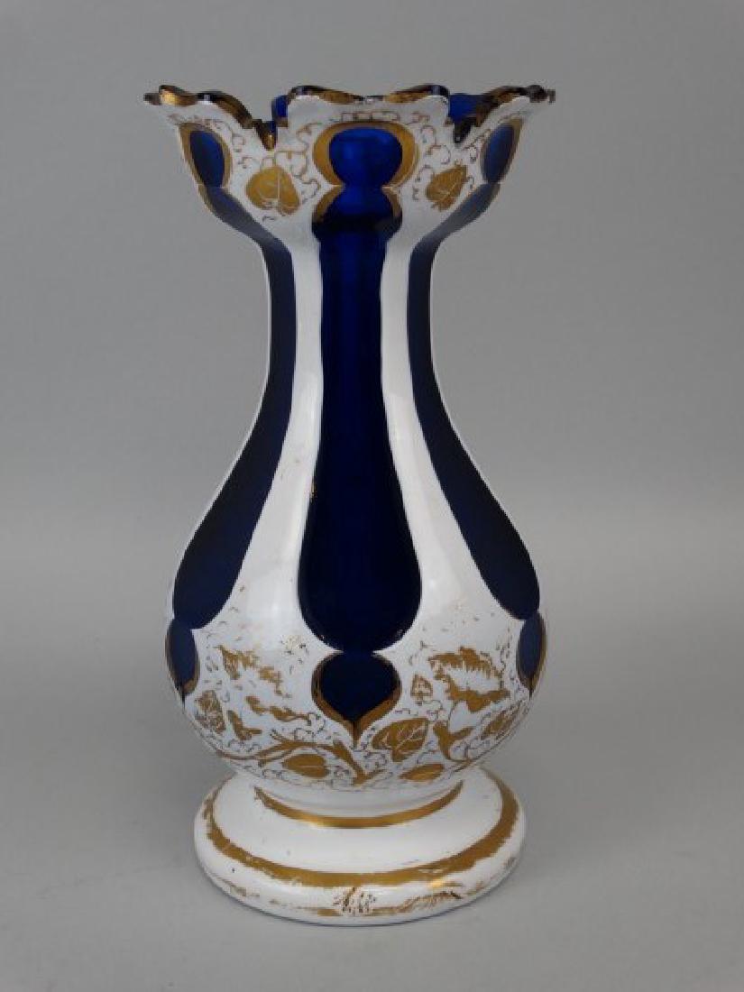 Bohemian White Overlay Cut-to-Cobalt Vase (1 of 5)