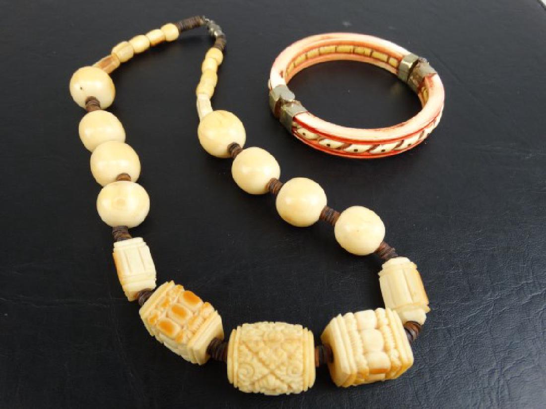 Polychromed Bracelet & Carved Bead Necklace (1 of 6)