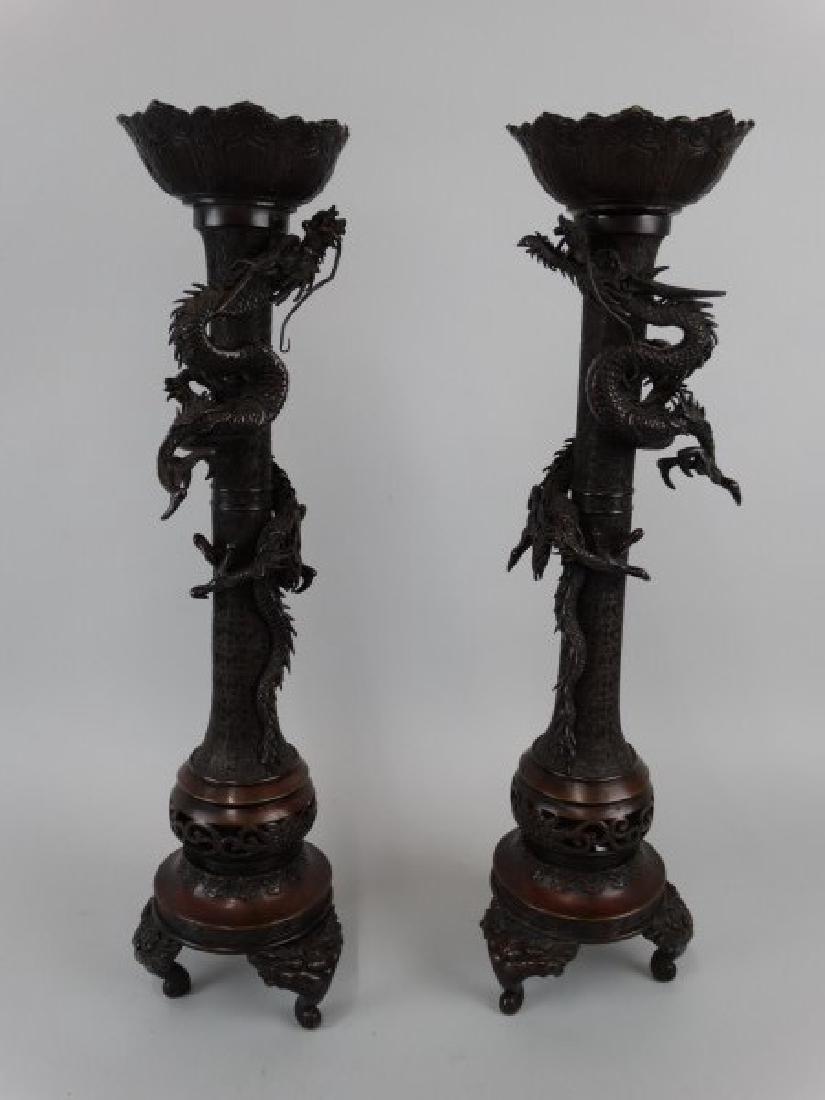 Pair of Oriental Bronze Dragon Candleholders (1 of 5)