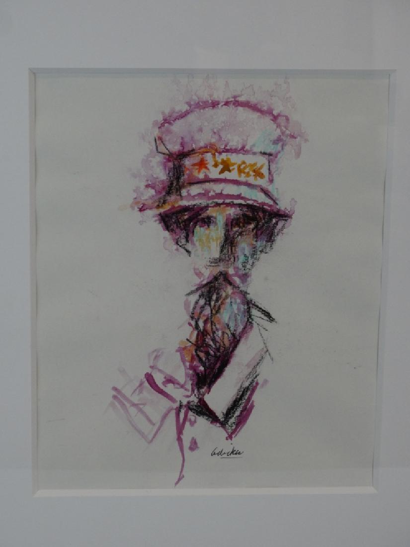 DAVID ADICKES - Two Sketches: DAVID ADICKES - Framed sketch with other visible from the back and clear glass mount. Size : 18" x 20" frame.