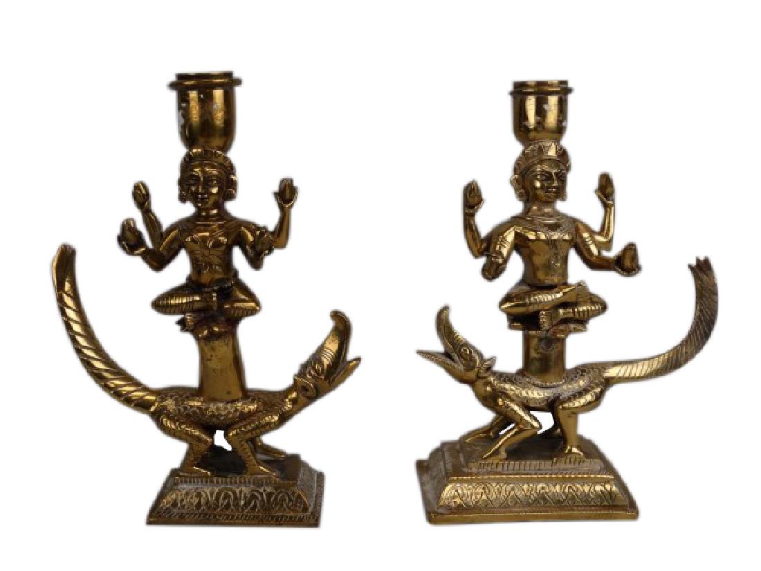 Pair of Southeast Asian Brass Candlesticks (1 of 4)