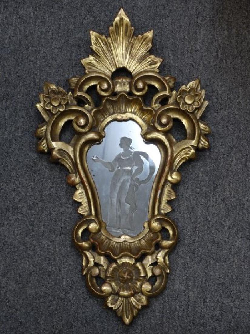 Venetian Rococo Style Carved Wooden Etched Mirror (1 of 2)