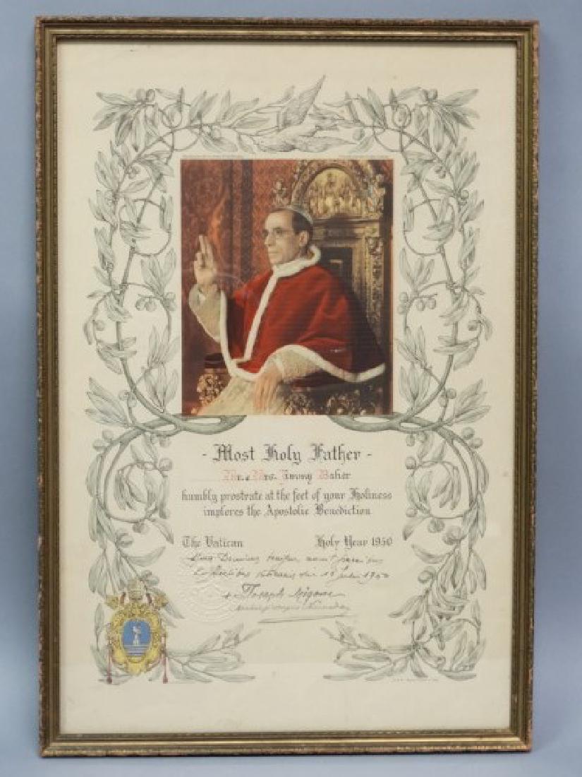 Pope Pius XII - Framed Benediction: Size : 12.75" x 18.75"