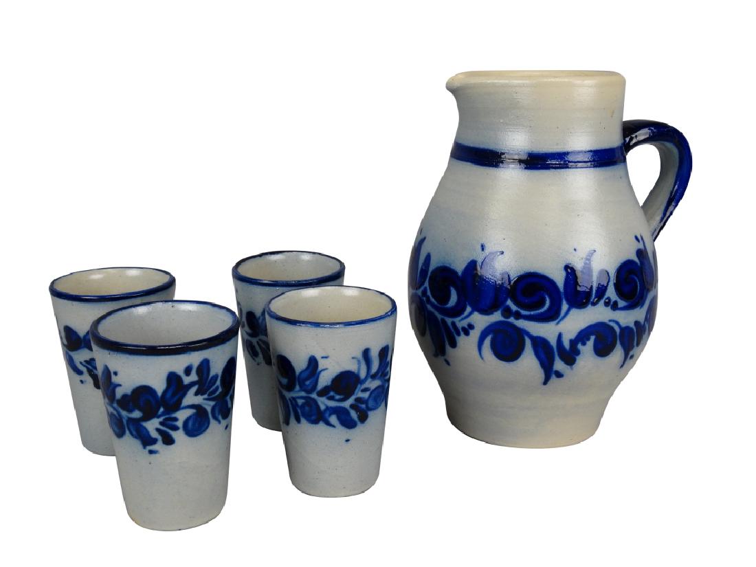 German Glazed Stoneware Pitcher & Glass Set (1 of 3)