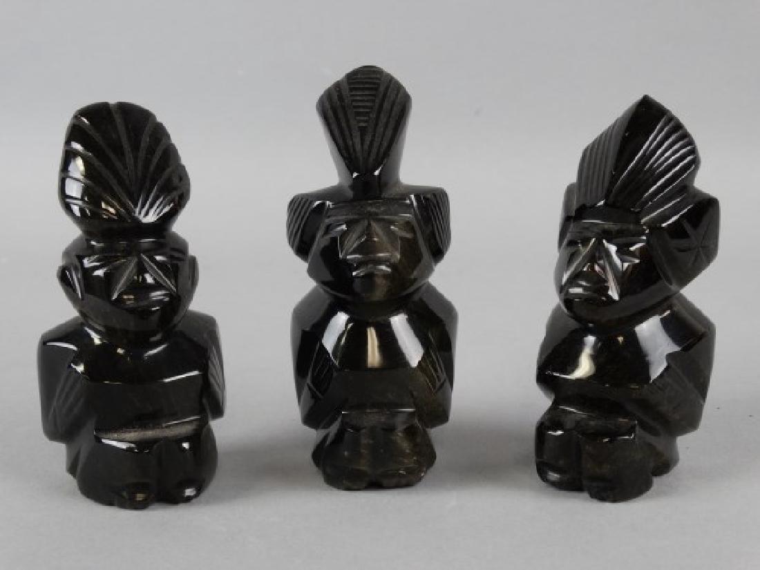 Lot of 3 Mexican Obsidian Carvings: Lot of 3 Mexican Obsidian Carvings. Size : 4.25" T