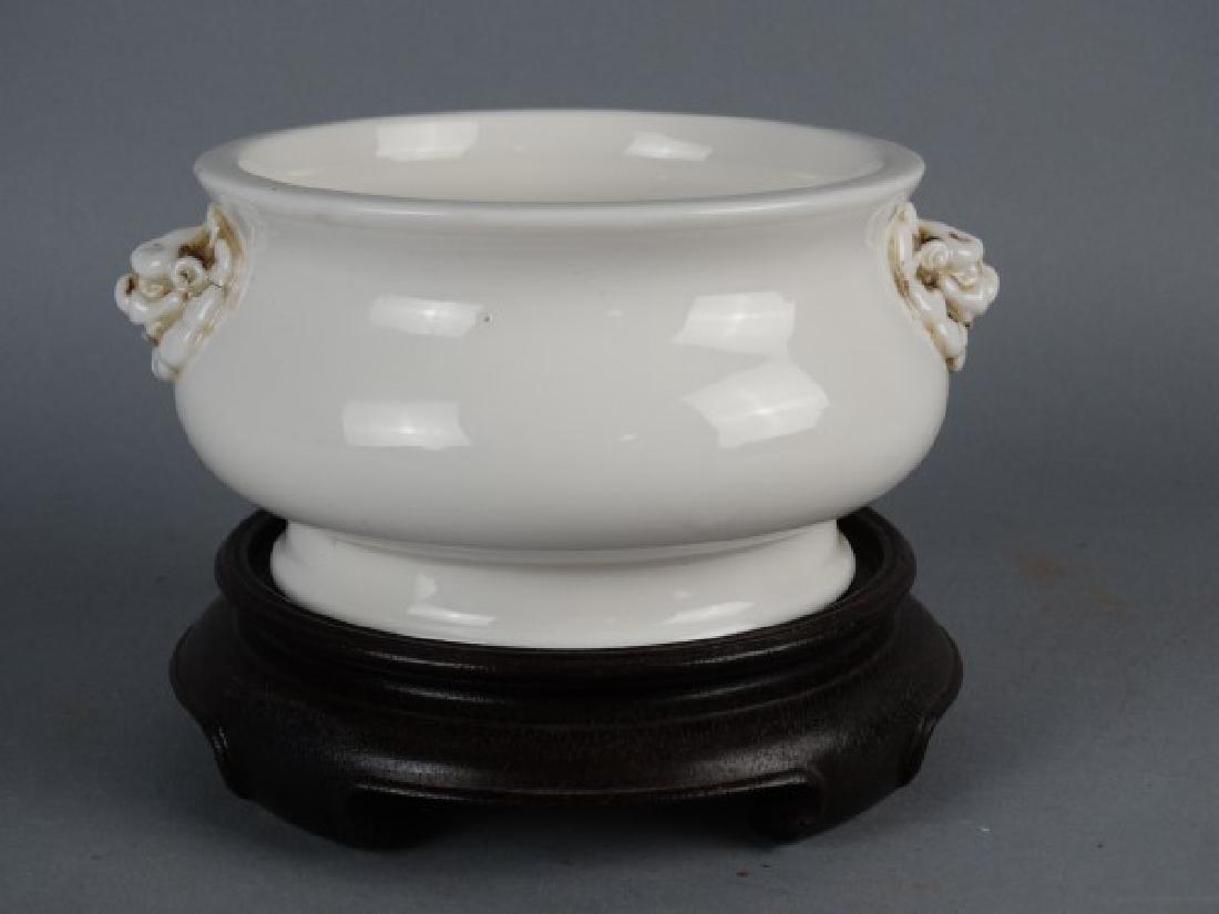 Chinese White Porcelain Incense Burner: Chinese White Porcelain Incense Burner Size 3" H x 6.25" Dia.