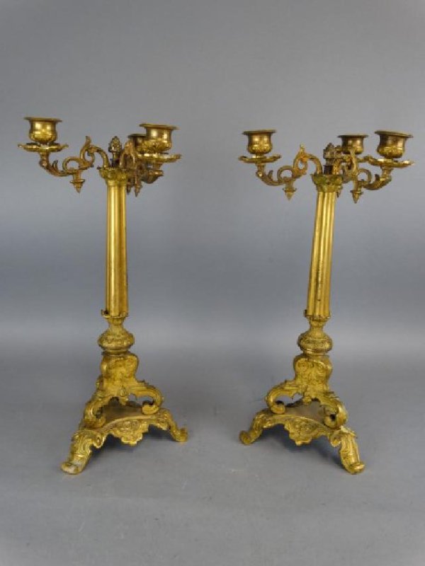 Pair of 19c. Antique Bronze French Candleabras: Pair of 19c. Antique Bronze French Candleabras Size : 14" H