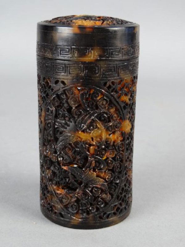 Highly Carved Tortoiseshell Lidded Jar (1 of 4)