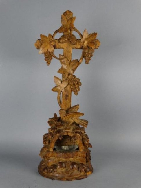 Antique German Black Forest Carved Holy Water Font (1 of 4)