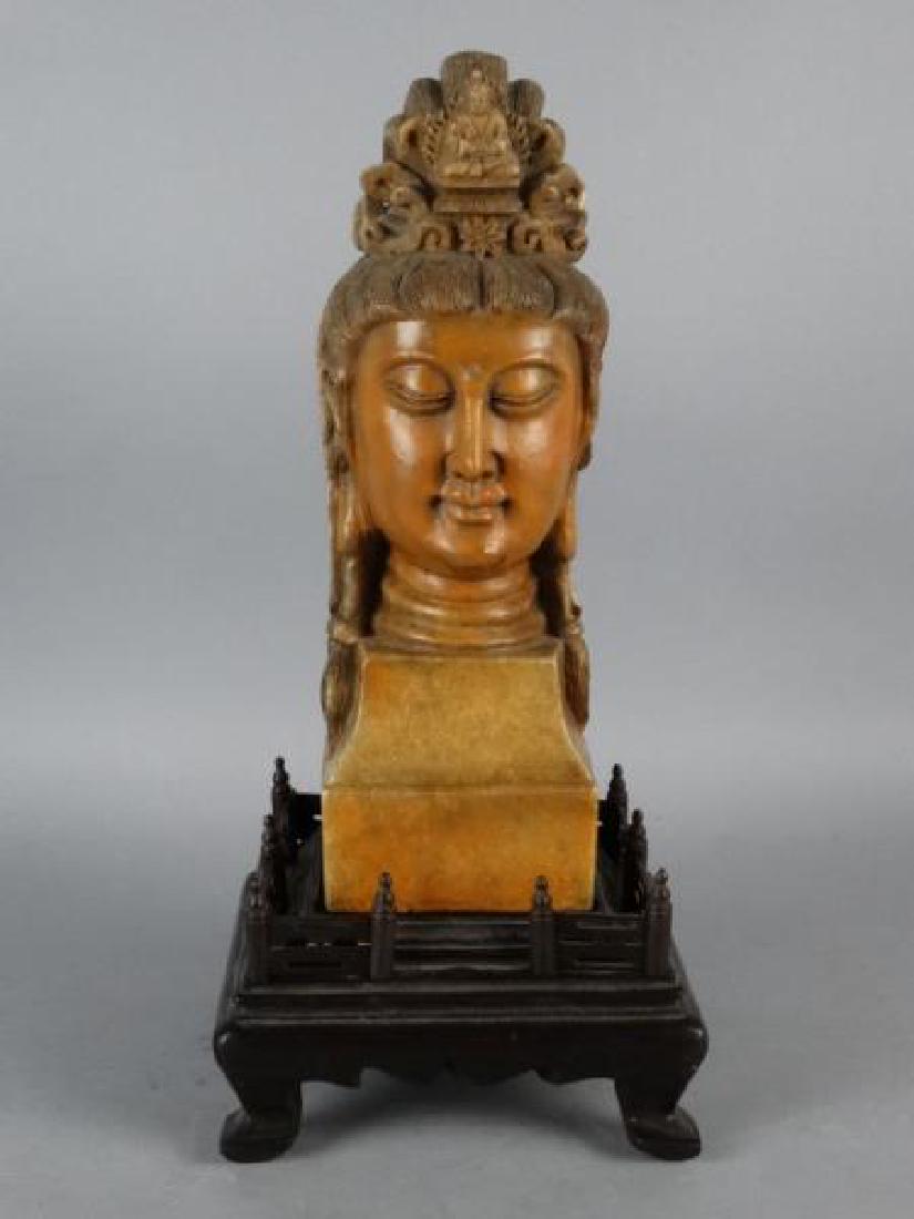 Chinese Carved Shoushan Stone Guanyin on Base (1 of 7)