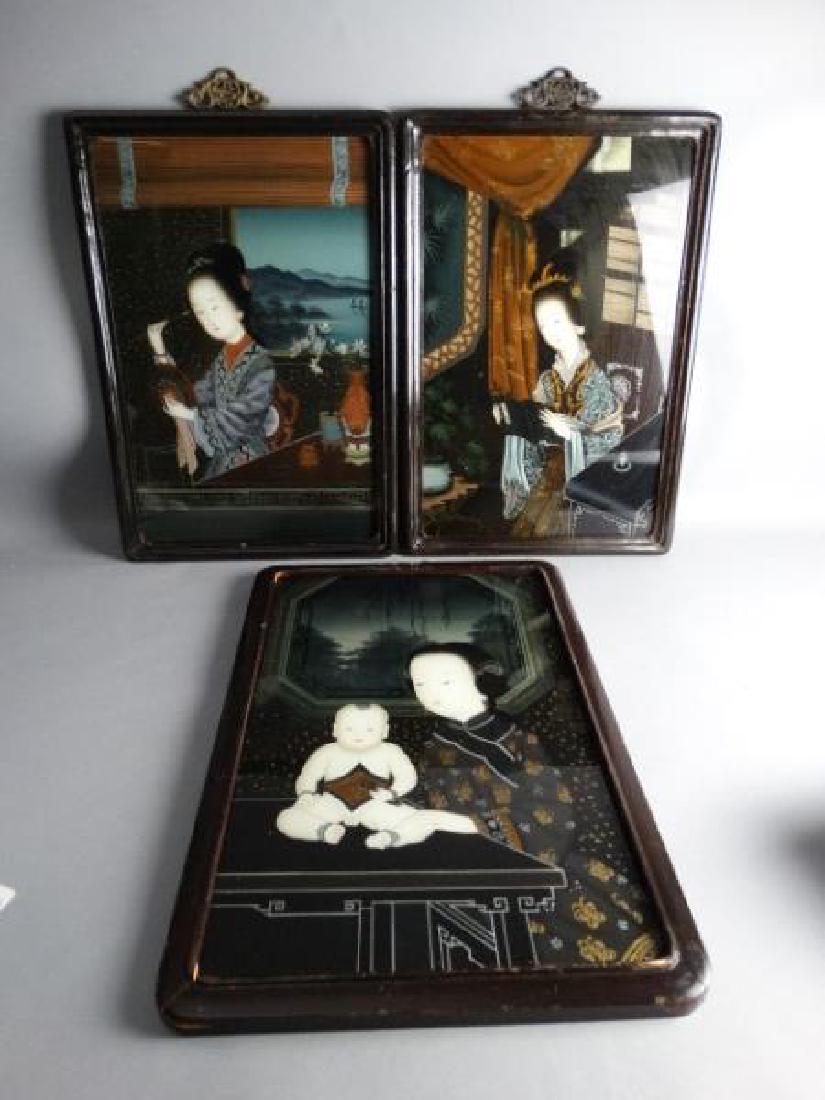 Lot of 3 Reverse Painted Chinese Paintings (1 of 5)