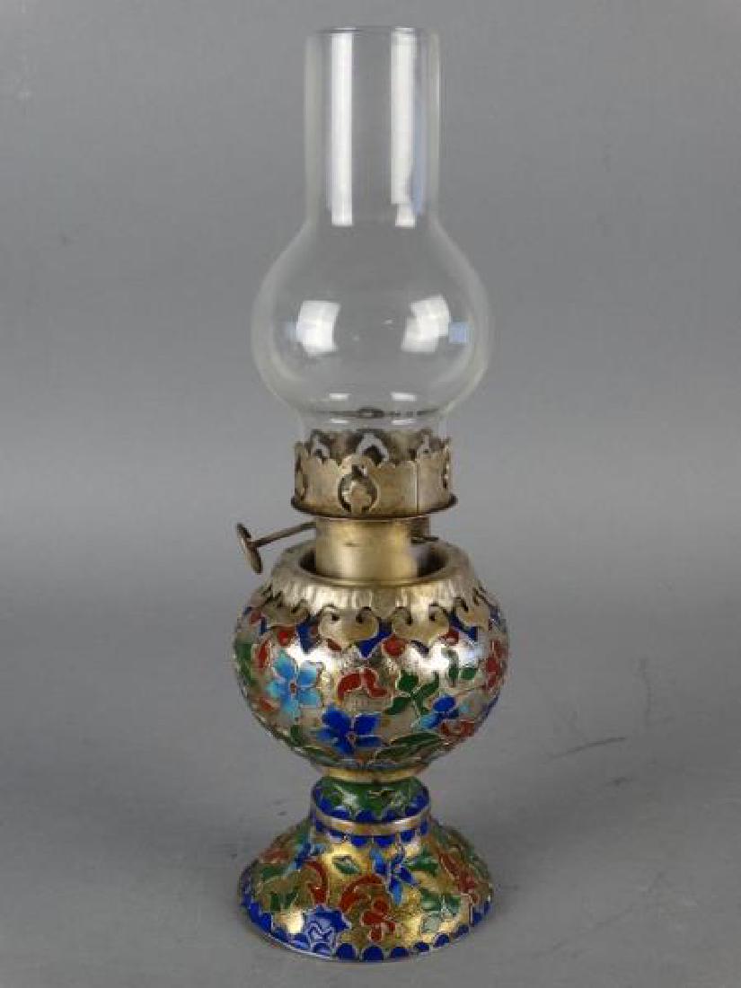 Champleve & Silvered Metal Opium Lamp: Champleve & Silvered Metal Opium Lamp Size : 8.75" H