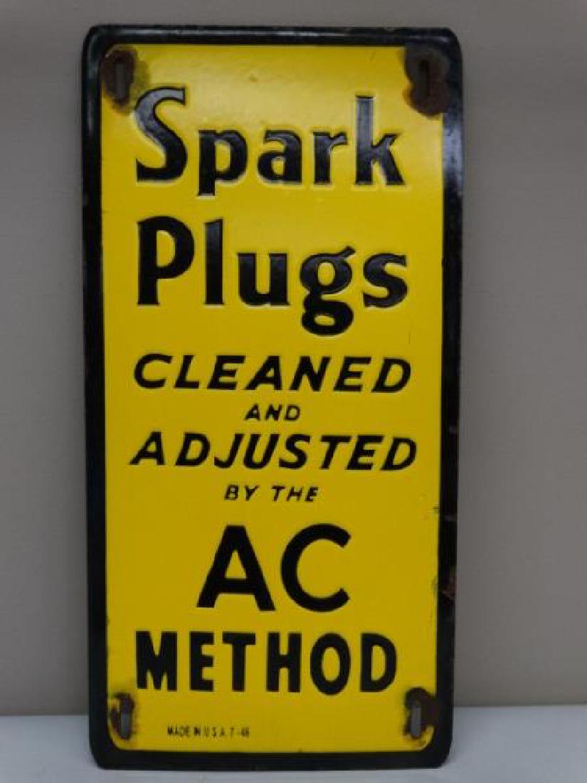 Vintage Porcelain AC Spark Plug Sign: Vintage Porcelain AC Spark Plug Sign Size : 9" x 18"