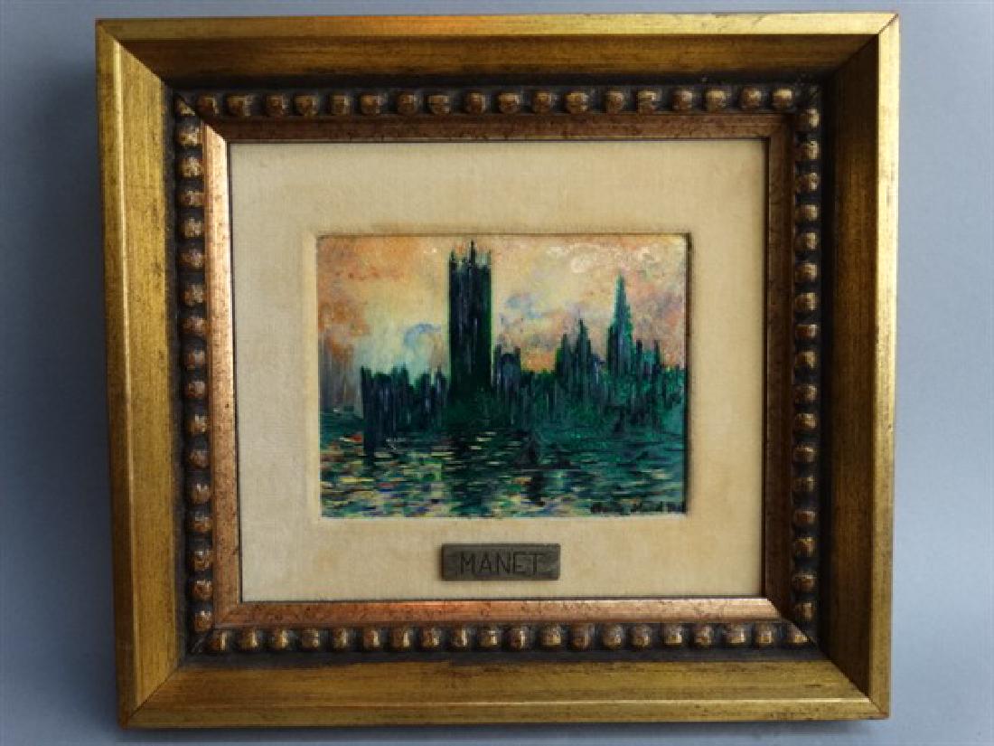 CLAUDE MONET - Enamel Painting on Copper dated 1908: CLAUDE MONET - Enamel Painting on Copper dated 1908. Size : 9.25" x 8.25" frame, 4.75" x 3.75" art.