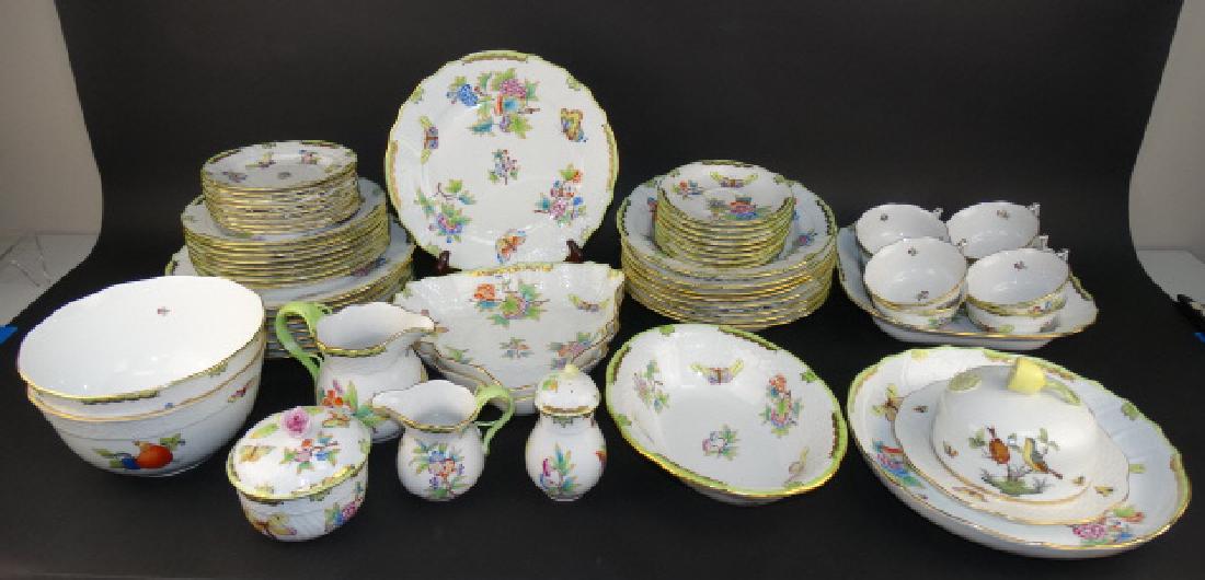 Large Herend China Set - "Queen Victoria" Pattern: Large Herend China Set - "Queen Victoria" Pattern, 60 pieces. Set of 8 6 pc. place settings plus serving pieces.