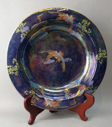 Large Antique Maling Coronet Lustre Ware Bowl: Large Ant. Maling Coronet Lustre Ware Bowl - Crane Size : 13.5" Dia.