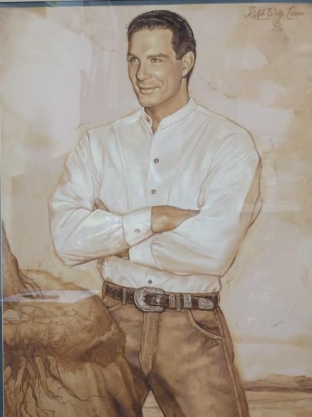 RALPH WOLFE COWAN : Original Painting: RALPH WOLFE COWAN (1931-) UNITED STATES : Robert Finger Painting, done for the longtime Houston Business owner. Artist has been commissioned by numerous Royalty & Celebrities to do portraits.