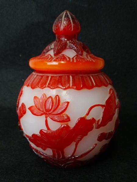 Peking Glass Lidded Jar: Peking Glass Lidded Jar Size : 5 1/4" H