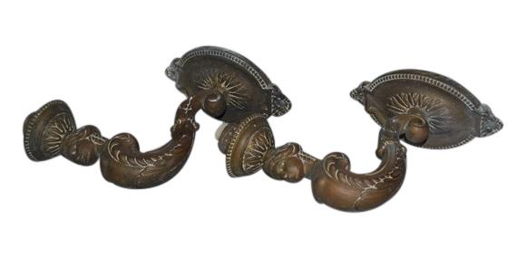 Pair of Antique Caryatid Copper Wall Sconces: Beautiful detailed figural sconces in copper, without shades. SIZE: 10" H X 7 3/4" D PROVENANCE: Property from the private estate collection of a Peruvian gentleman; Houston, Texas.