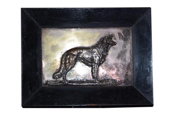 FRITZ DILLER - Silver Plated Bronze Dog in Relief: Fritz Diller (German, 1875-1945) SIZE: 12" x 16" PROVENANCE: Property from the private estate collection of a Peruvian gentleman; Houston, Texas.