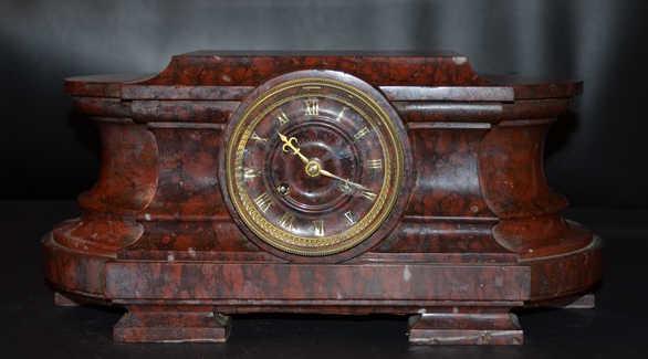 Antique Grellier French Marble Mantal Clock: Working Condition 7 1/2" H X 16" W X 9 D