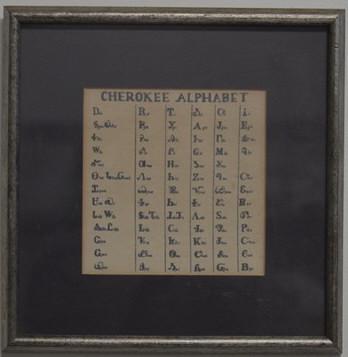 Cherokee Alphabet Chart: 12 1/4" x 12 1/4" overall, 6 1/2" x 6 1/2" sight.