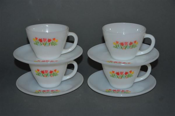 Fire King - Tulip Pattern - 4 Cup & Saucer Sets: .