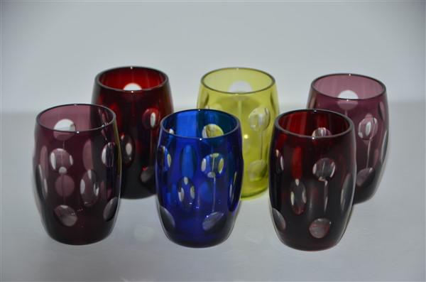 6 Thumbprint Colored Shot Glasses: 2" H