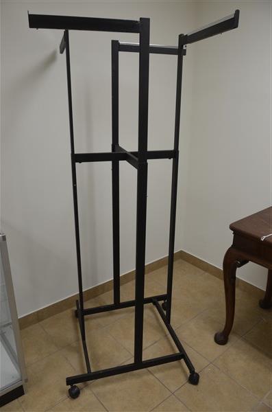 Rolling Adjustable Garment Rack: 74 1/4" H (Fully Extended) x 36" Wq x 36" D