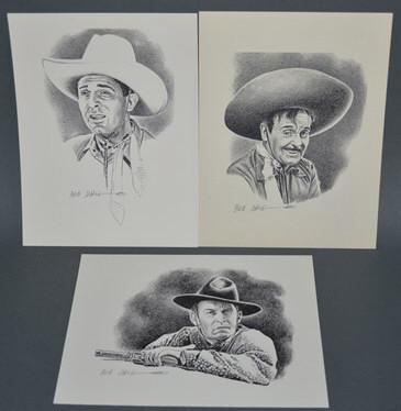 3 Bob Dale Hand Signed Cowboys Prints: 8 1/2" x 11 1/2"