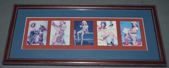 Gil Elvgren Framed Western Pin-Up Cards: 8 3/4" x 19 1/2"