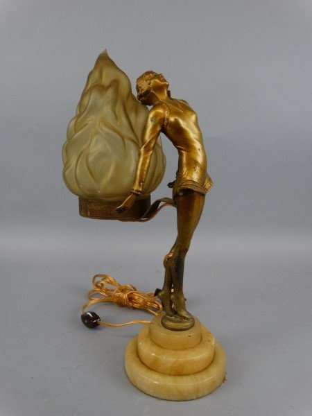Art Deco Spelter Woman Lamp with Frosted Shade (1 of 6)