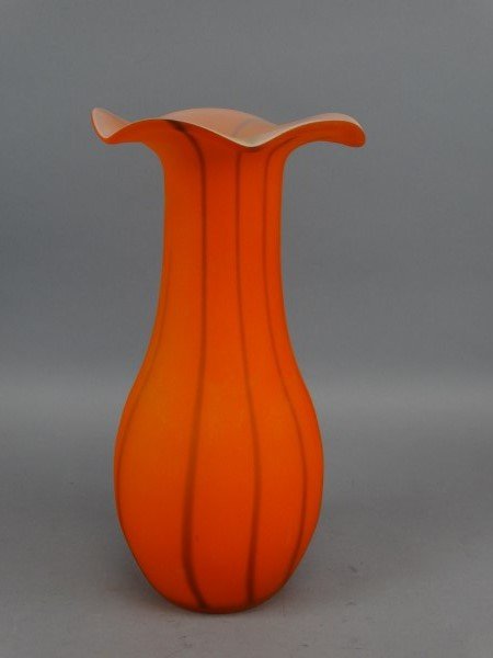 Art Glass Orange Striped Vase (1 of 3)
