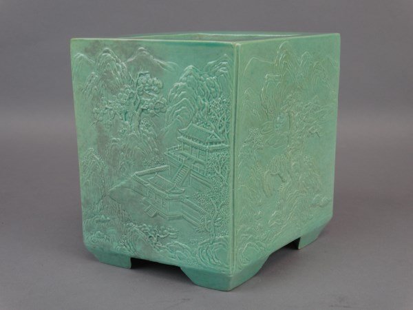 Chinese Green Glazed Square Form Brushpot (1 of 4)