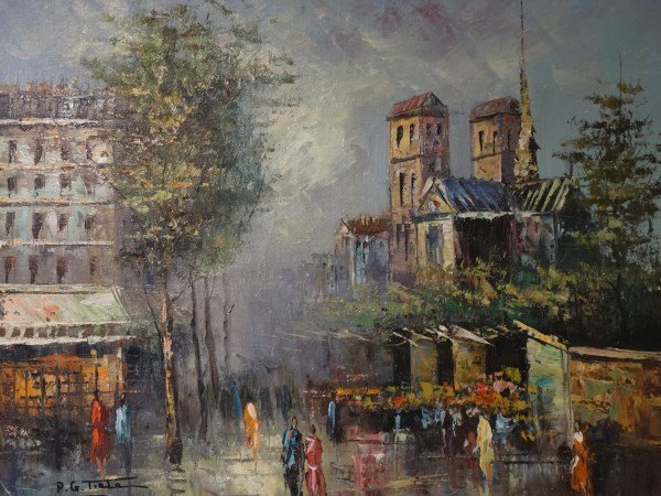 P.G. TIELE - Oil on Canvas : Cityscape: P.G. TIELE - Oil on Canvas : Cityscape P.G. TIELE - Oil on Canvas : Cityscape. Size : 27.25" x 23.25"