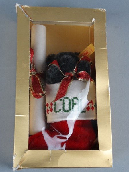 Steiff Bear in Coal Stocking Christmas Ornament: Steiff Bear in Coal Stocking Christmas Ornament