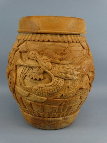 Chinese Carved Wood Garden Drum Seat (1 of 4)
