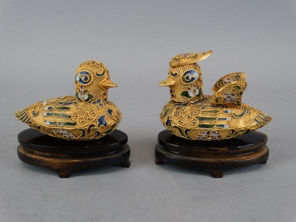 Lot of 2 Champleve Ducks on Stands: Lot of 2 Champleve Ducks on Stands Size : 3" T